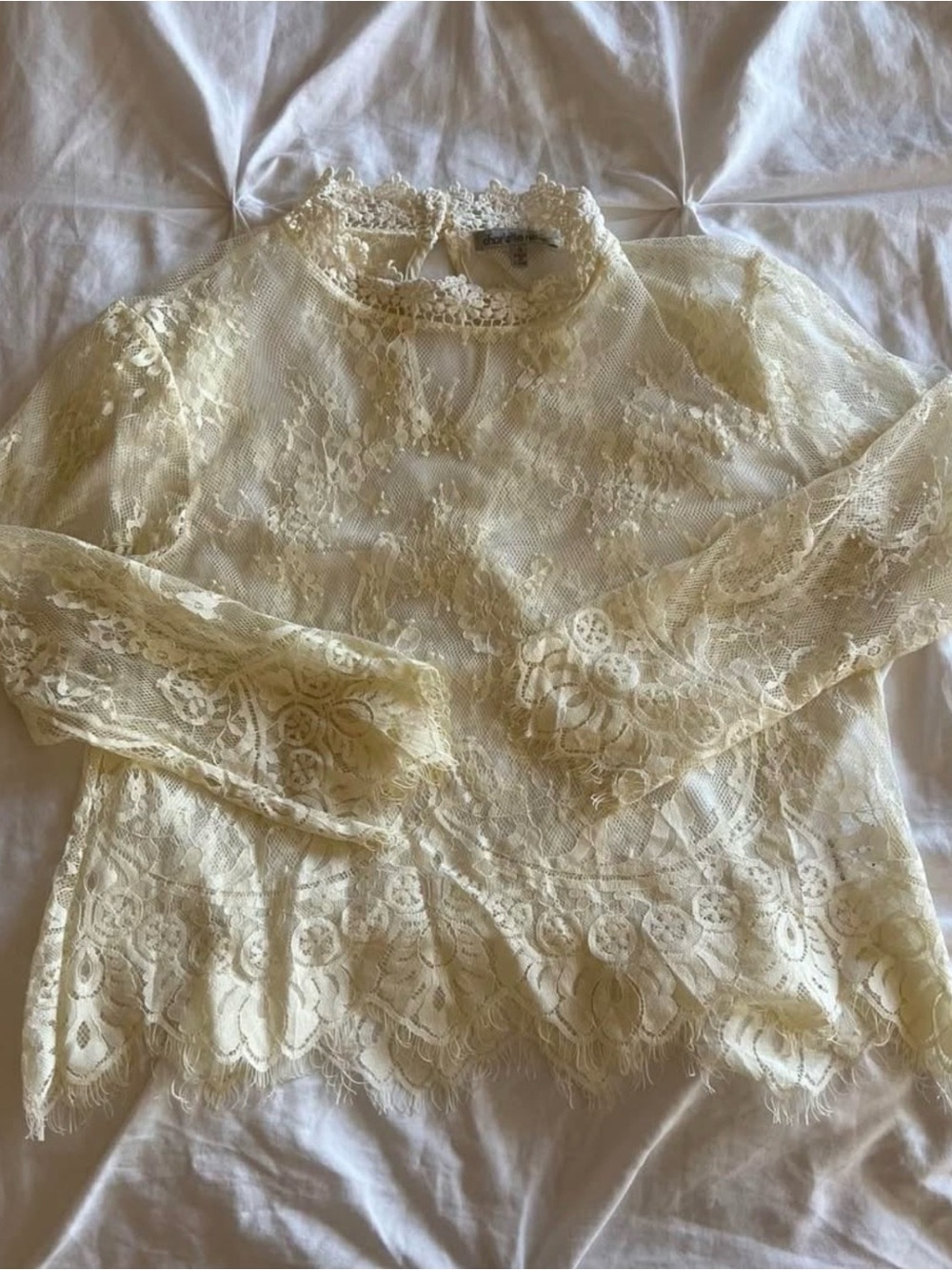 Charlotte Russe Cream Lace Long-Sleeve Crop Top